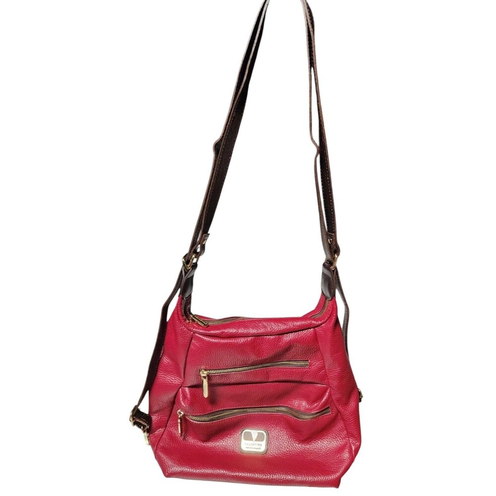 Valentina Italian Leather Convertible Cranberry Red Shoulder Backpack Bag